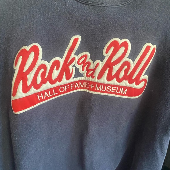 Vintage Oarsman Y2K Navy CrewneckStitched Rock & Roll Hall of Fame Museum-Size L - Picture 3 of 5